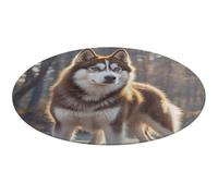 Tappeto rotondo con cane Husky, morbido, assorbente, tappetino da bagno per ingresso, antiscivolo, tappetino per porta anteriore e posteriore, 80 x 80 cm, per camera da letto, soggiorno, decorazione