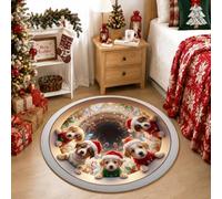 Tappeto rotondo con citazione natalizia per cuccioli, 1,2 m | Cappelli di Babbo Natale, tappeto cerchio, biscotto di pan di zenzero, illustrazione fantasiosa, amanti degli animali
