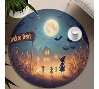 Tappeto rotondo con decorazioni di Halloween 200cm Tema Dolcetto o scherzetto Modello di pipistrelli con luna piena Tappeto sottile accogliente per la stanza dei giochi della scuola materna