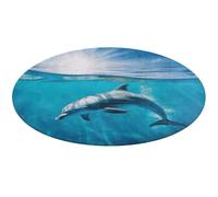 Tappeto rotondo con delfino che nuota nel mare blu, morbido tappetino da bagno assorbente, tappetino antiscivolo per ingresso, tappetino per porta anteriore e posteriore, 60 x 60 cm, per camera da