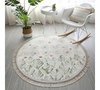 Tappeto rotondo con frange, motivo astratto floreale, bellissimo tappeto con nappe, tappeto in lino, patio, corridoio, runner per la casa, soggiorno, tavolo da bagno