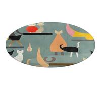 Tappeto rotondo con gatti di arte moderna della metà del secolo, morbido e assorbente, tappetino da bagno per ingresso, antiscivolo, tappetino per porta anteriore e posteriore, 80 x 80 cm, per camera