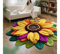 Tappeto rotondo con girasole, tappeto per soggiorno, ingresso per interni ed esterni, super assorbente, ultra sottile, antiscivolo, ad asciugatura rapida, adatto per interni ed esterni, adatto sotto