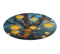 Tappeto rotondo con lanterne appese agli alberi, per soggiorno, 61 x 61 cm, antiscivolo, per camera da letto, porta anteriore e posteriore, bagno, cucina, vasca, doccia