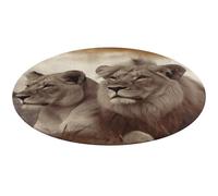 Tappeto rotondo con leone africano e leonessa, lavabile, antiscivolo, per soggiorno, morbido, lavabile, per camera da letto, moderno, per yoga, ufficio, casa, regalo, 60 x 60 cm