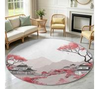 Tappeto rotondo con motivo floreale ad acquerello, 60 cm, lavabile, antiscivolo, morbido, per camera da letto, comodino, padiglione cinese, per ingresso, cucina, lavanderia, bagno, bianco