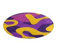 Tappeto rotondo con motivo giallo e viola, morbido, assorbente, tappetino da bagno per ingresso, antiscivolo, tappetino per porta anteriore e posteriore, 90 x 90 cm, per camera da letto, soggiorno
