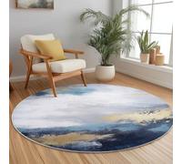 Tappeto rotondo con motivo Texture di nuvole in stile dipinto a olio, lavabile in lavatrice stampa Blu navy chiaro, antiscivolo morbido per soggiorno, divano camera dei bambini decorazione 90 cm