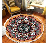 Tappeto rotondo con nappe, moderno in cotone intrecciato, tappeto circolare geometrico minimalista, per soggiorno, camera da letto, divano, yoga, meditazione (#9, 60 x 60 cm)