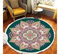Tappeto rotondo con nappe, moderno in cotone intrecciato, tappeto circolare geometrico minimalista, per soggiorno, camera da letto, divano, yoga, meditazione (#3, 60 x 60 cm)