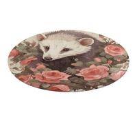 Tappeto rotondo con opossum e rose, lavabile, antiscivolo, per soggiorno, morbido, lavabile, per camera da letto, moderno, colore corallo, tappetino da yoga per stanza, ufficio, casa, decorazione