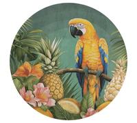 Tappeto rotondo con pappagallo estivo e ananas e uccellini, lavabile, antiscivolo, per soggiorno, morbido, lavabile, per camera da letto, moderno, tappetino da yoga per stanza, ufficio, casa, regalo