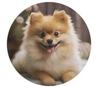Tappeto rotondo con simpatico cane Pomerania, lavabile, antiscivolo, per soggiorno, morbido, lavabile, per camera da letto, moderno, tappetino da yoga, per stanza, ufficio, casa, regalo, 80 x 80 cm