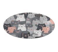 Tappeto rotondo con simpatico motivo gatti grigi, lavabile, antiscivolo, morbido, lavabile, per camera da letto, moderno, per yoga, ufficio, casa, regalo, 90 x 90 cm