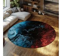 Tappeto rotondo cosmico astratto 180cm Tappeto antiscivolo per camera da letto Fluid Art con design a vortice blu nero e rosso per tappeti interni resistenti alle macchie del soggiorno