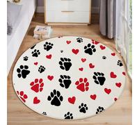 Tappeto Rotondo Cuore D'Amore Carino 60cm Rotondi Carpet a Pelo Corto Impronte Zampe Cane Antiscivolo Lavabile in Lavatrice per Salotto Camera da Letto Soggiorno Scendiletto Ufficio, Bianco Nero