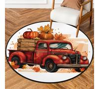 Tappeto rotondo da 0,9 m, lavabile, antiscivolo, per soggiorno, camera da letto, asilo, decorazione per la casa, autunno rosso, fattoria, camion, raccolta di zucche