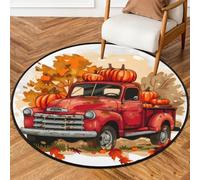 Tappeto rotondo da 1,5 m per soggiorno, camera da letto, asilo, lavabile, tappeto antiscivolo per la decorazione della casa, autunno retrò, fattoria, camion di zucche