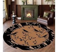 Tappeto rotondo da 100 cm, lavabile, per interni, antiscivolo, per camera da letto, comodino, balcone, retrò, motivo floreale orientale e uccello, cammello nero