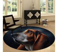 Tappeto rotondo da 100 cm Tappeto Ritratto Di Animali Segugio, Antiscivolo Morbido lavabile in lavatrice Tappetini Rotondo Stile Arte Digitale per soggiorno camera da letto cameretta dei bambini
