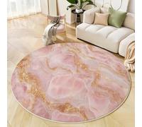 Tappeto Rotondo Da 120 Cm, Con Marmo In Lamina D'Oro Ondulazione Astratta, Tappetini Antiscivolo Morbido Lavabile In Lavatrice Per Soggiorno Camera Da Letto Cameretta Dei Bambini, Rosa Cipria