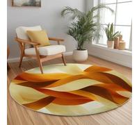 Tappeto rotondo da 120 cm, motivo astratto a onde, lavabile, antiscivolo, morbido, per soggiorno o camera da letto, tappetino decorativo giallo, decorazione moderna per la casa