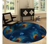 Tappeto rotondo da 120 cm Tappeto Piume Di Pavone Pietre Preziose, Antiscivolo Morbido lavabile in lavatrice Tappetini Rotondo Arte Astratta per soggiorno camera da letto cameretta dei bambini