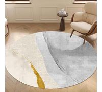 Tappeto rotondo da 150 cm, moderno, astratto, decorativo, per soggiorno, camera da letto, divano, ufficio, protezione per il pavimento, grigio giallo, design elegante per la casa