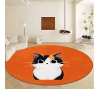 Tappeto rotondo da 160 cm Tappeto Animale Gatto Tigrato Carino, Antiscivolo Morbido lavabile in lavatrice Tappetini Rotondo Stile Arte Popolare per soggiorno camera da letto cameretta dei bambini