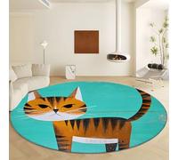 Tappeto rotondo da 200 cm Tappeto Venatura Del Legno Animale Gatto Tigrato, Antiscivolo Morbido lavabile Tappetini Rotondo Stile Metà Secolo per soggiorno camera da letto cameretta dei bambini