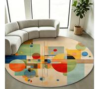 Tappeto rotondo da 60 cm, lavabile, antiscivolo, con linea geometrica, tappeto rotondo arancione, morbido, antimacchia, tappetino astratto per soggiorno, camera da letto, comodino, camera dei bambini