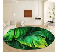 Tappeto Rotondo da Foglie Tropicali Gocce Rugiada, Tappeto Verde Stampa Pelo Corto Morbido - Antiscivolo e Lavabile in Lavatrice Ø 180 cm per Camera da Letto Soggiorno Decorazione