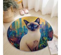 Tappeto rotondo da pranzo Colorato, Fantasy Gatto Paesaggio urbano Motivo, Tappeto antiscivolo per soggiorno soffice, Lavable en machine per camera da letto, divano, cucina, diametro 160 cm