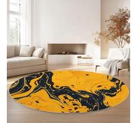 Tappeto rotondo da pranzo Vortici Fluidi Astratti Motivo Tappeto antiscivolo per soggiorno, morbido e soffice, per camera da letto, divano, cucina, cameretta dei bambini, diametro 60 cm, Giallo Nero