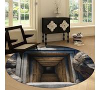 Tappeto Rotondo da Salotto Antiscivolo 100 cm, Tappeto Rotondo Lavabile Geometrico Greco Architettura Tunnel - Moquette Morbida a Pelo Corto Moderno per Cucina Sala da Pranzo Camera da Letto