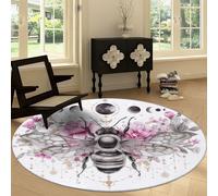 Tappeto Rotondo da Salotto Antiscivolo 200 cm Celeste Animali Api Floreale Luna, Tappeto Rotondo Lavabile Nero e Rosa - Moquette Morbida a Pelo Corto per Cucina Sala da Pranzo Camera da Letto