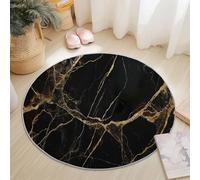 Tappeto rotondo dal design moderno di lusso in marmo, morbido, antiscivolo, per bambini, soggiorno, cucina, balcone e tavolino (oro e nero, 180 cm)