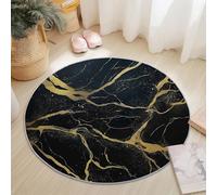 Tappeto rotondo dal design moderno in marmo, morbido, antiscivolo, per bambini, per soggiorno, cucina e balcone (oro e nero, 160 cm)
