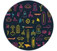 Tappeto Rotondo Decorativo 160 cm - Antiscivolo Colori Resistenti Dessin Au Trait Amusant Skateboard Peint À La Main Stampa Tappeto per Cucina e Bagno Cucina e Cameretta, Nero
