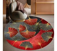 Tappeto Rotondo,Decorazione autunnale con motivo a foglie rosse e gialle, grigio, ø 100 cm, Small Area carpet Room Decor Floor Rug Decorative Home Accessories under Table Chair,