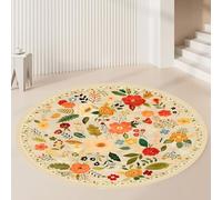 Tappeto Rotondo,Decorazione moderna con fiori rossi e gialli colorati, beige, ø 100 cm, Small Area carpet Room Decor Floor Rug Decorative Home Accessories under Table Chair,