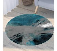Tappeto Rotondo,Decorazione moderna con stampa astratta blu-verde acqua, grigio, ø 120 cm, Area Rug Low Pile Living Room Bedroom Lounge Floors Indoor/Outdoor Rugs Balconies,