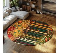 Tappeto rotondo della foresta fantasy Fogliame geometrico astratto Boho Floral Design Tappeto a pelo corto antiscivolo per camera da letto Cucina Balcone 150cm