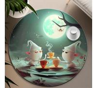 Tappeto rotondo di fantasia per l'arredamento d'interni Moonlight Tea Party Cartoon Design Circle Carpet 100cm per la stanza dei giochi Nursery a pelo basso morbido