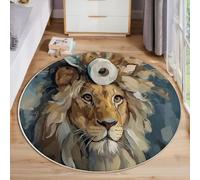 Tappeto Rotondo Dipinto Ad Olio Leone Per Soggiorno, Lavabile In Lavatrice, Antiscivolo, A Pelo Basso E Non Perde Pelo, Ritratti Animali Selvatici Per Soggiorno, Camera Da Letto, Salotto, 80 Cm