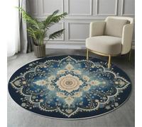 Tappeto Rotondo Distintivo Con Fiore Acquerello, 80 Cm, Blu Cobalto Per Soggiorno, Tappeti Con Retro Antiscivolo Lavabile, Morbido Tappeto Stampato Pianta Vintage Per Interno Camera Dei Bambini