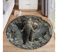 Tappeto Rotondo Elefante, 60cm Tappetini a Pelo Corto Foro Nel Muro 3D Antiscivolo e Morbido Carpet Lavabile in Lavatrice per Bambini Cameretta Camera da Letto Tavolino, Grigio