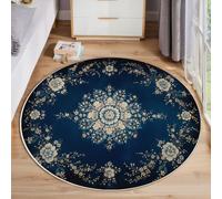 Tappeto Rotondo Elegante Distintivo Floreale, 100 Cm, Blu Indaco Per Soggiorno, Tappeti Con Retro Antiscivolo Lavabile, Morbido Tappeto Stampato Moderno Botanico Per Interno Camera Dei Bambini