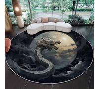 Tappeto Rotondo Est Stile 90cm, Morbida Robusto Pelo Corto Tappeto - Fantasy Pittura A Olio Luna Drago Antiscivolo Tappeti Stampato per Pranzo Bambini Cucina Balcone Home Decor Colore