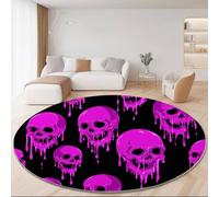 Tappeto Rotondo Fantasia Oscura Stile 120cm, Viola Antiscivolo Lavabile in Lavatrice Tappeto Soggiorno - Morbido Semplice Gotico Teschio Tappeti Stampato per Camera da Letto il Bagno la Cucina